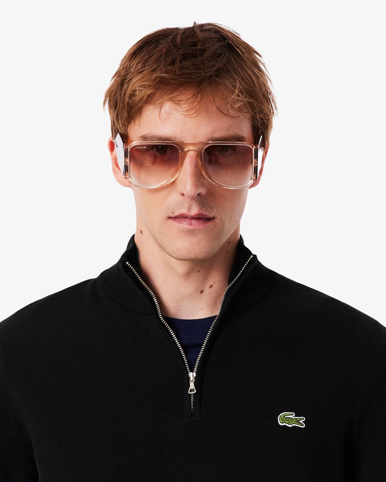 Zipped High Neck Cotton Sweater
