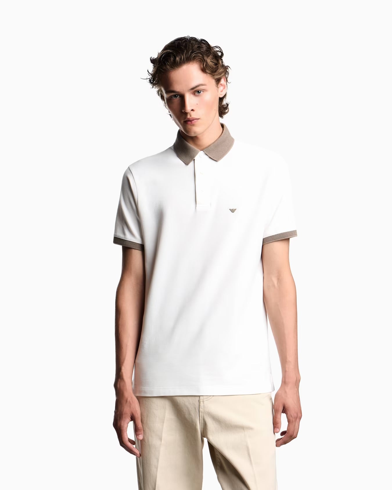 Contrasting Knit Trim Piqué Polo